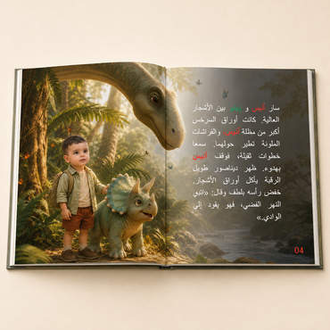 قصة مخصّصة باسم وصورة طفلكم — مغامرة في عالم الديناصورات | هدية تبقى ذكرى للأبد